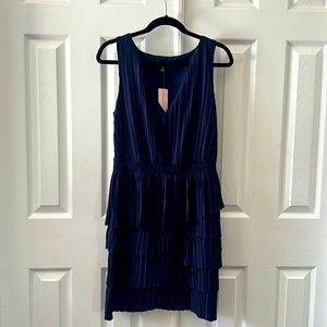Silk pleated blue party dress